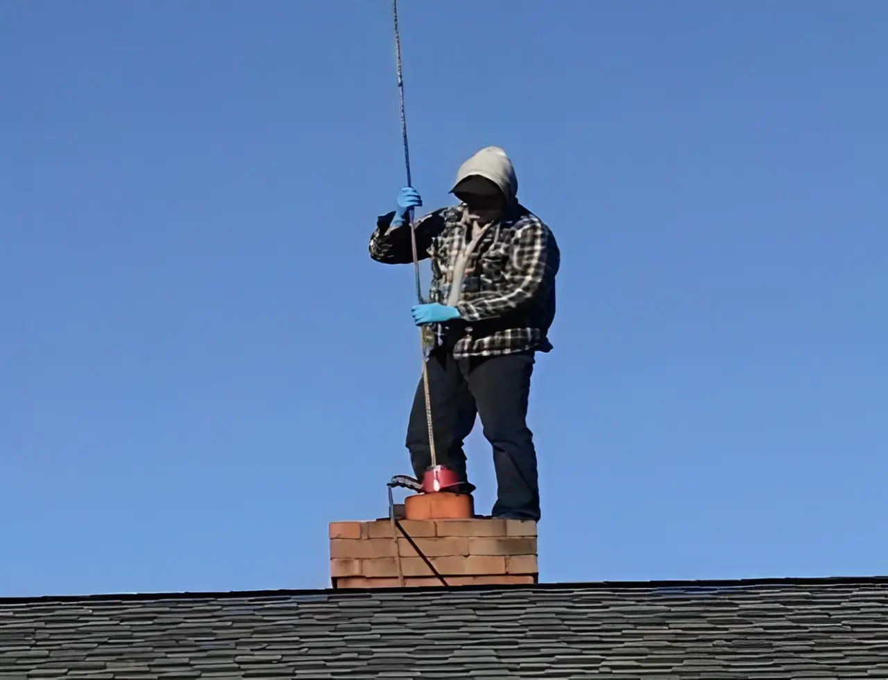 A man is on top of the roof